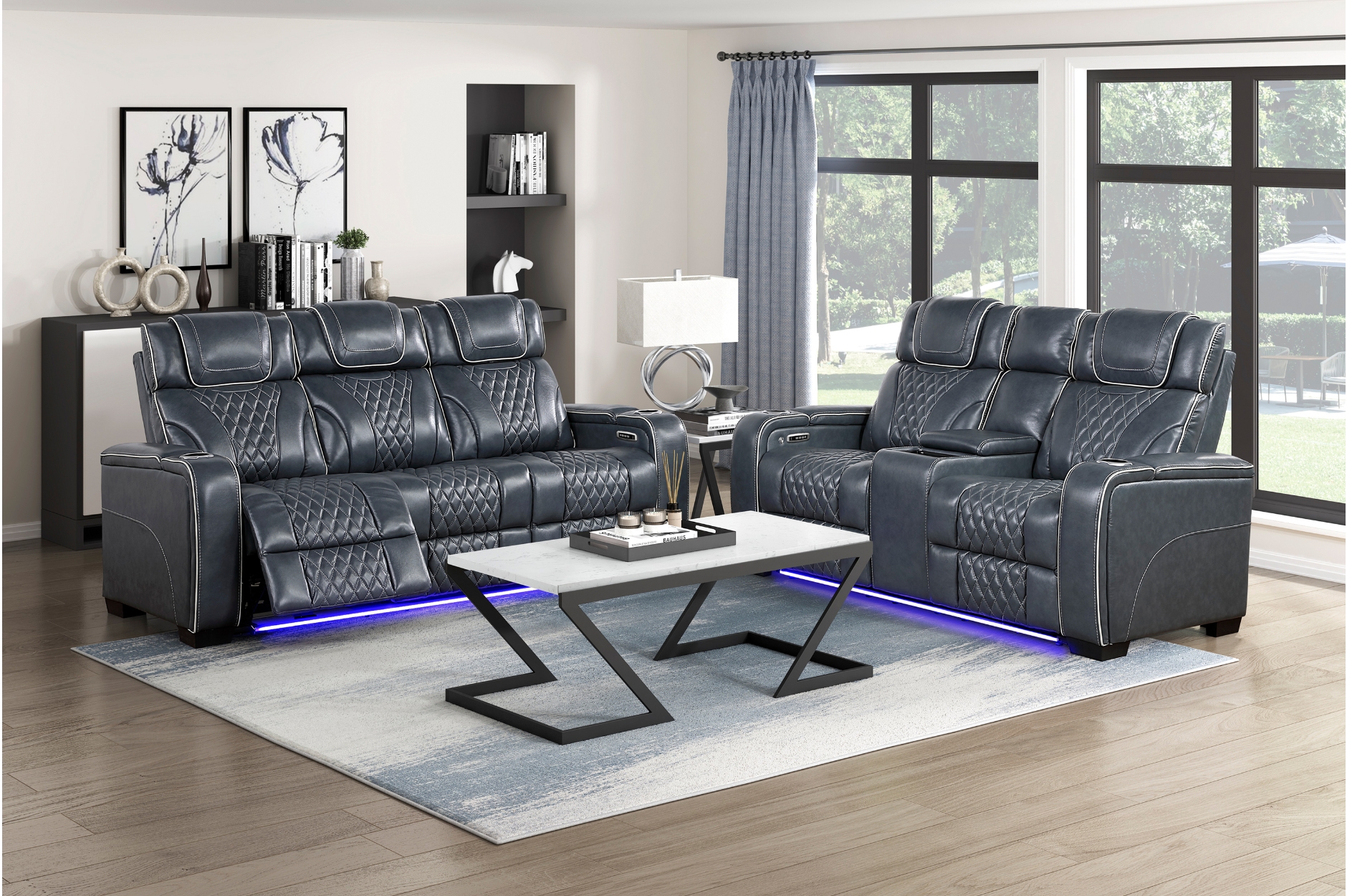 8449BU Apex Blue Power Reclining Sofa Set