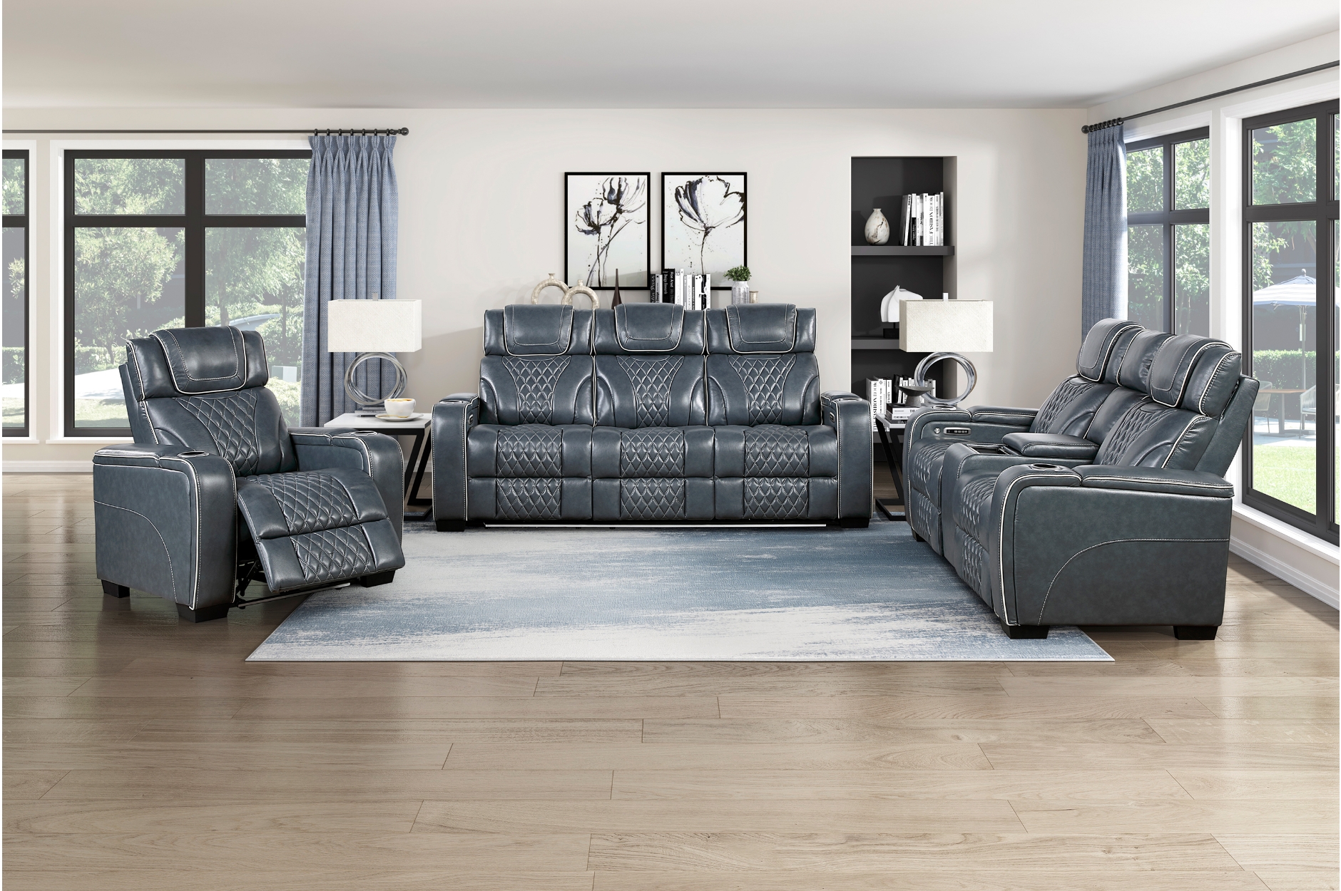 8449BU Apex Blue Power Reclining Sofa Set