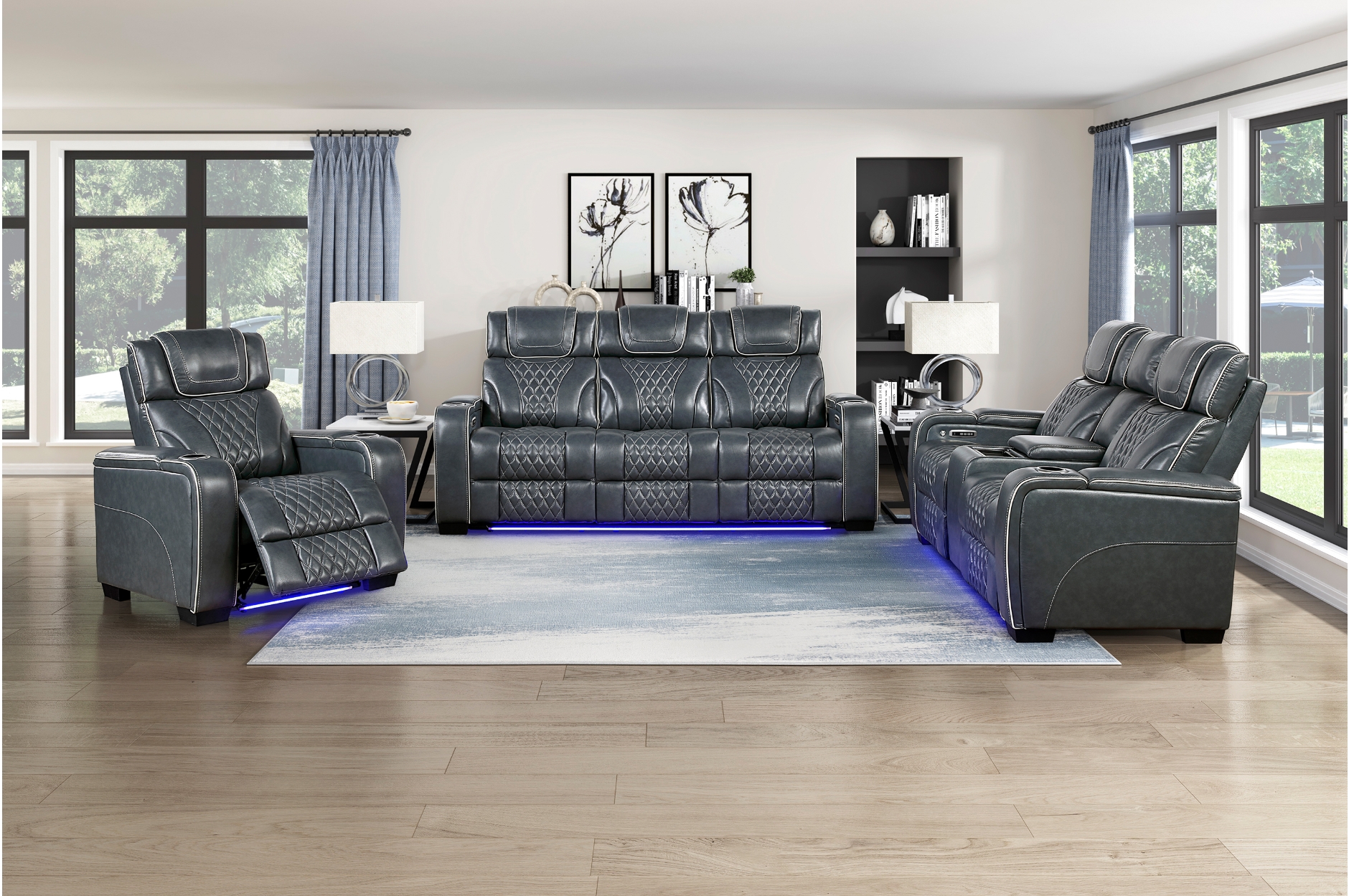 8449BU Apex Blue Power Reclining Sofa Set