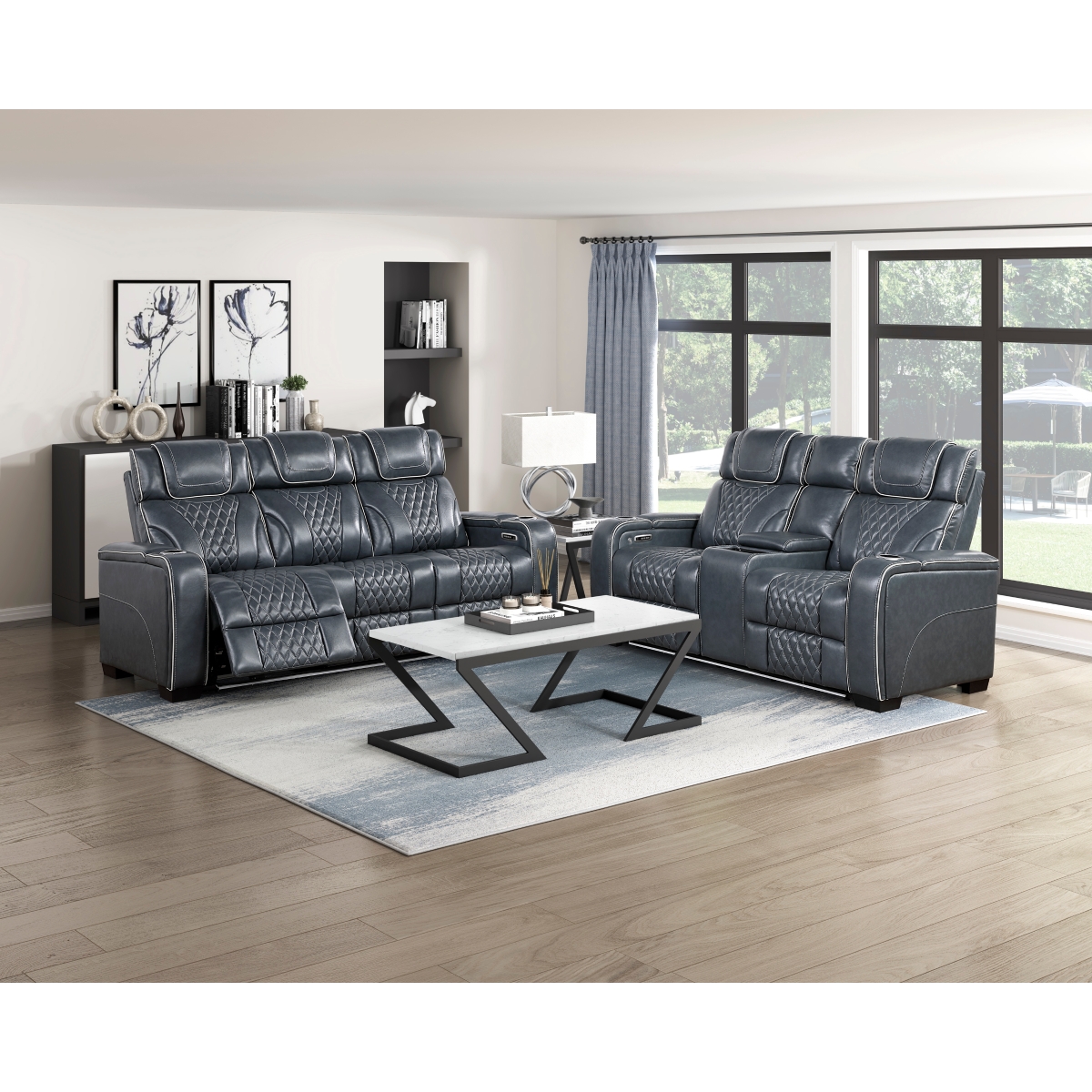8449BU Apex Blue Power Reclining Sofa Set