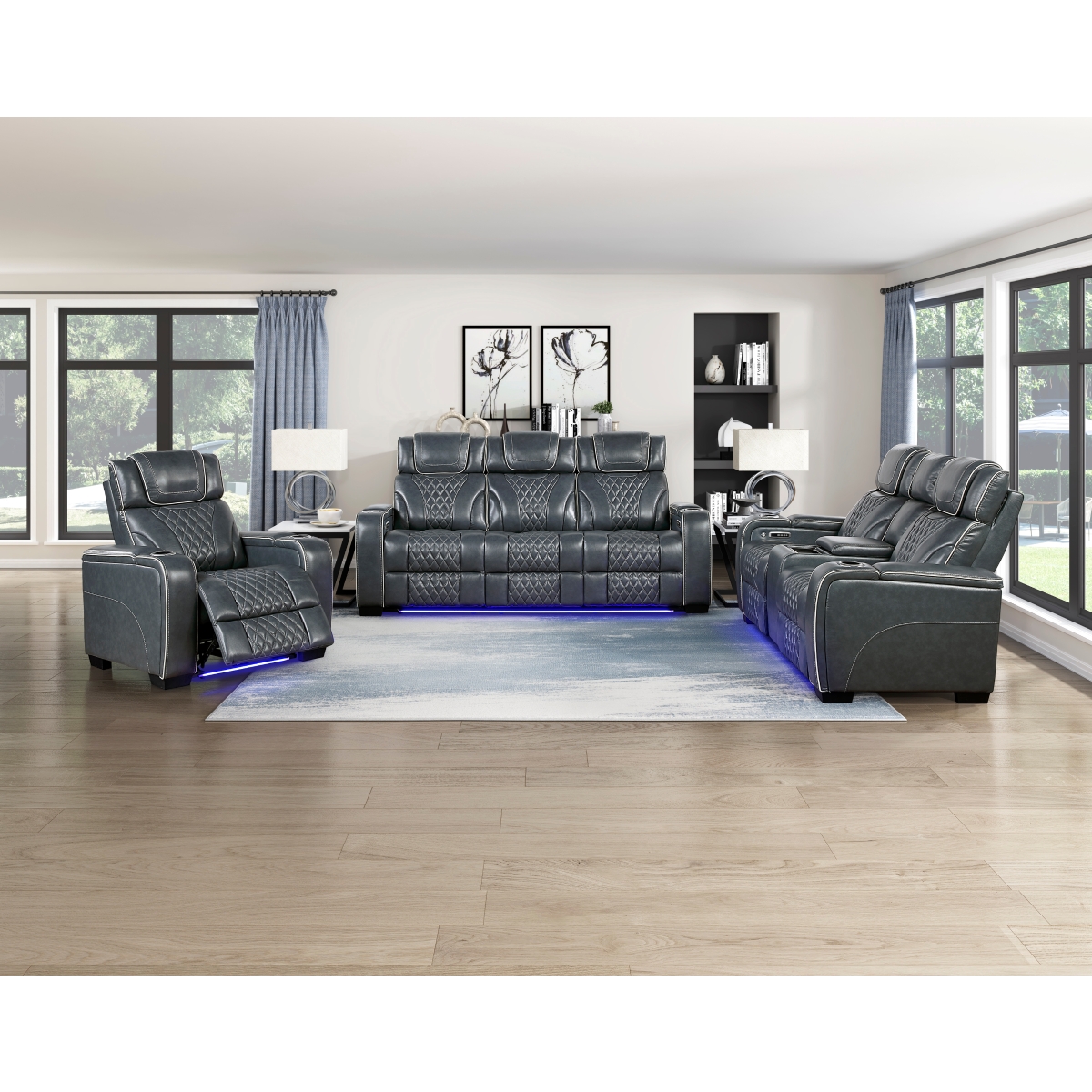 8449BU Apex Blue Power Reclining Sofa Set