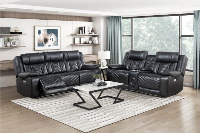 8457BLK Huron Black Power Reclining Sofa Set