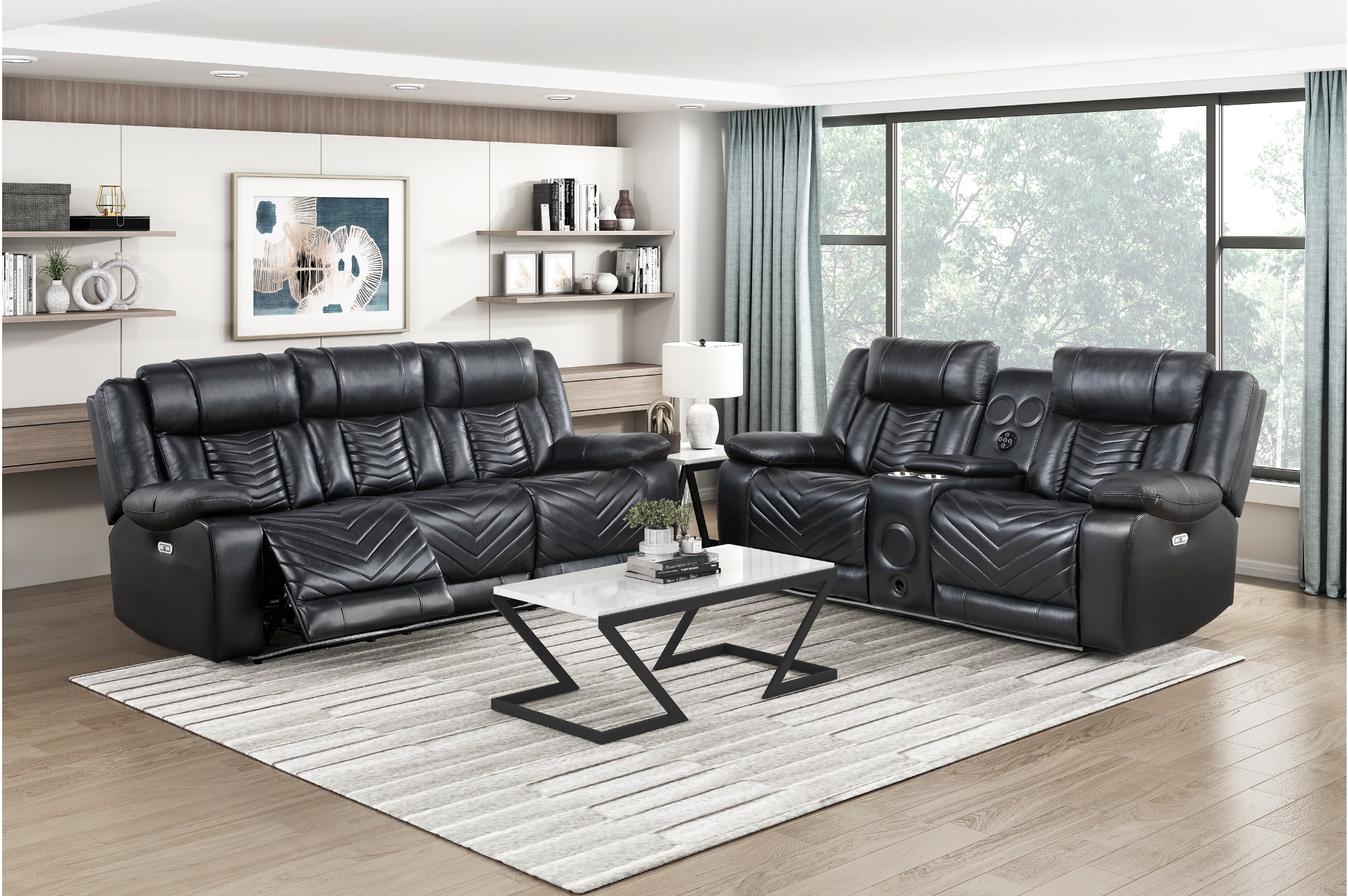 8457BLK Huron Black Power Reclining Sofa Set