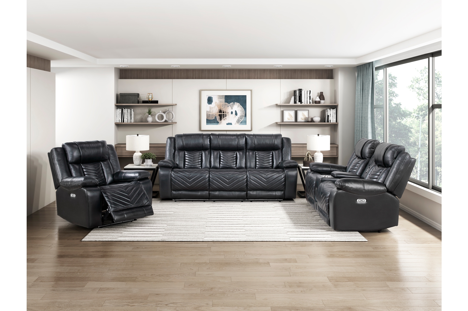 8457BLK Huron Black Power Reclining Sofa Set