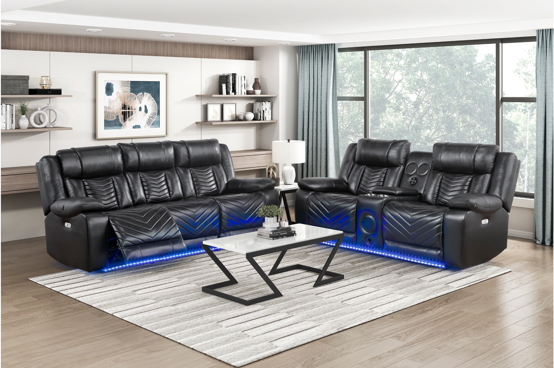 8457BLK Huron Black Power Reclining Sofa Set