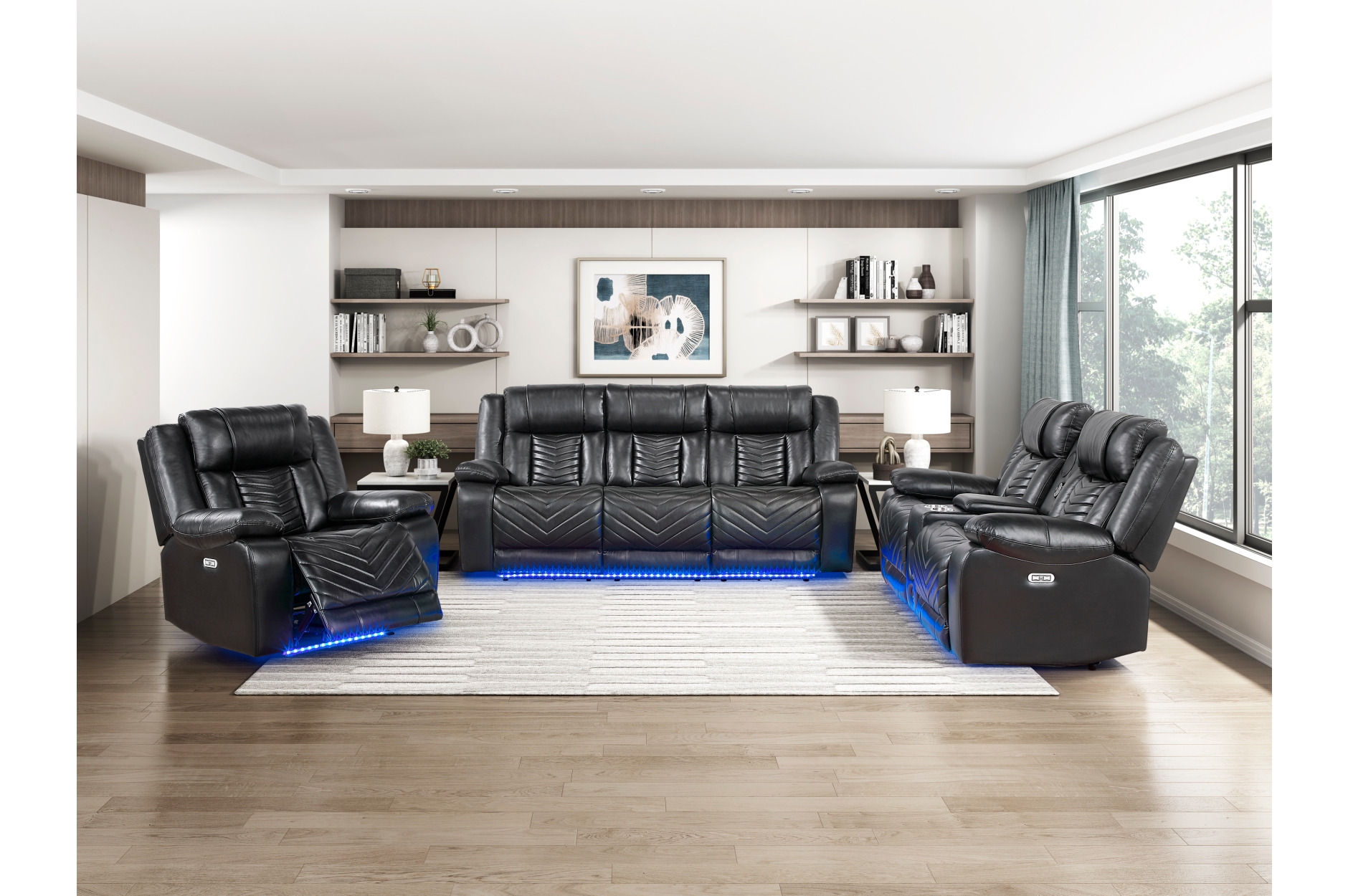 8457BLK Huron Black Power Reclining Sofa Set