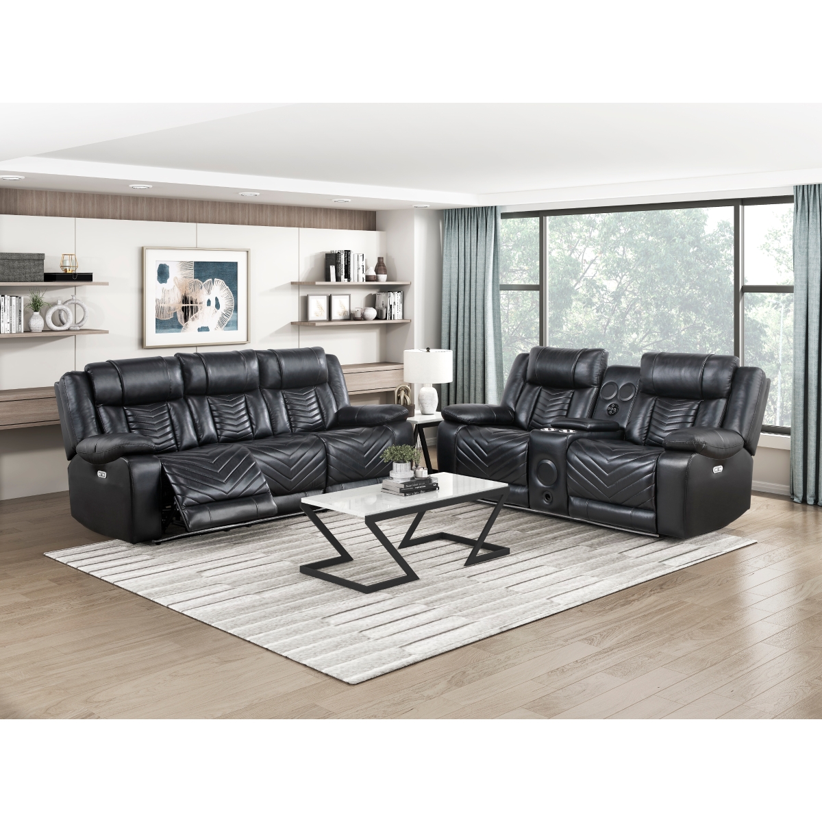 8457BLK Huron Black Power Reclining Sofa Set