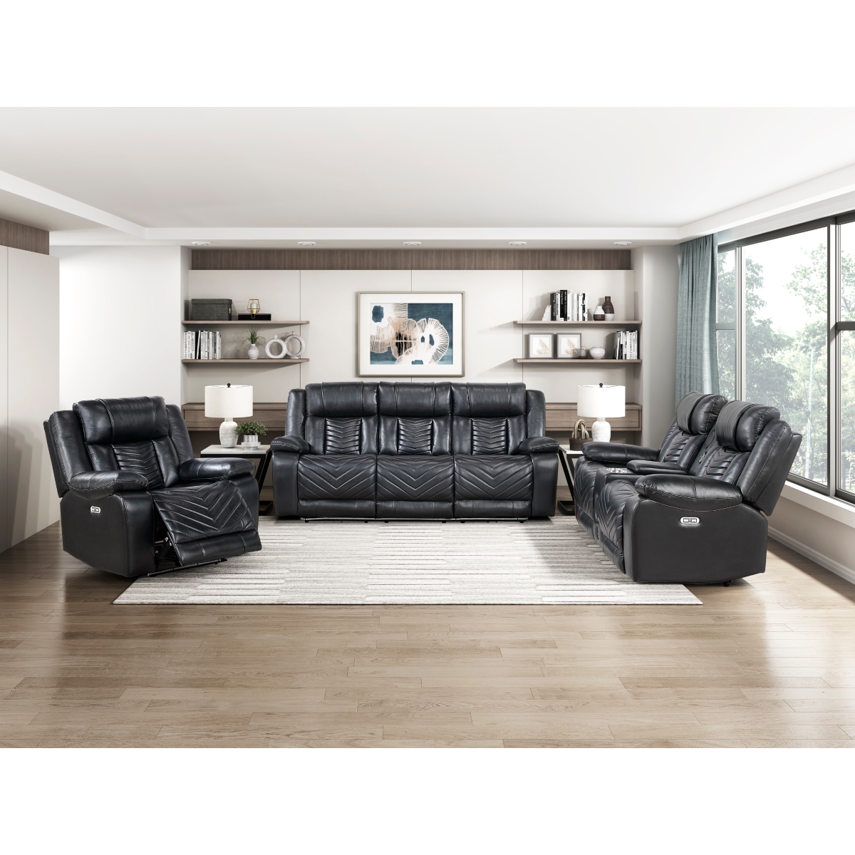 8457BLK Huron Black Power Reclining Sofa Set