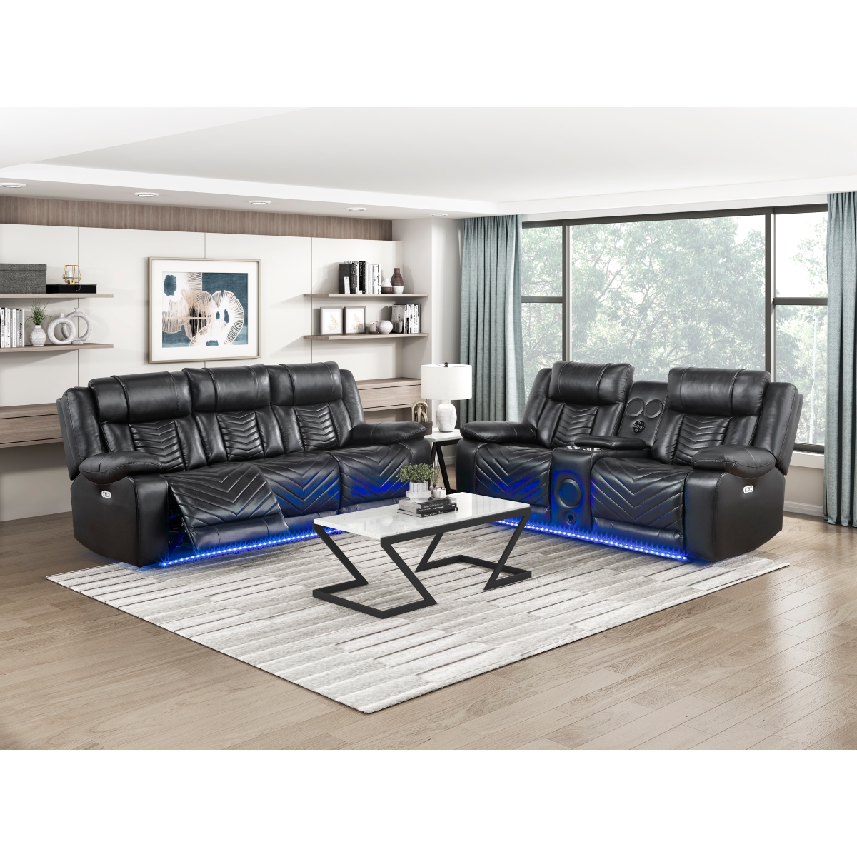 8457BLK Huron Black Power Reclining Sofa Set