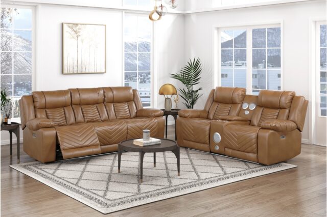 8457BRW Huron Brown Power Reclining Sofa Set