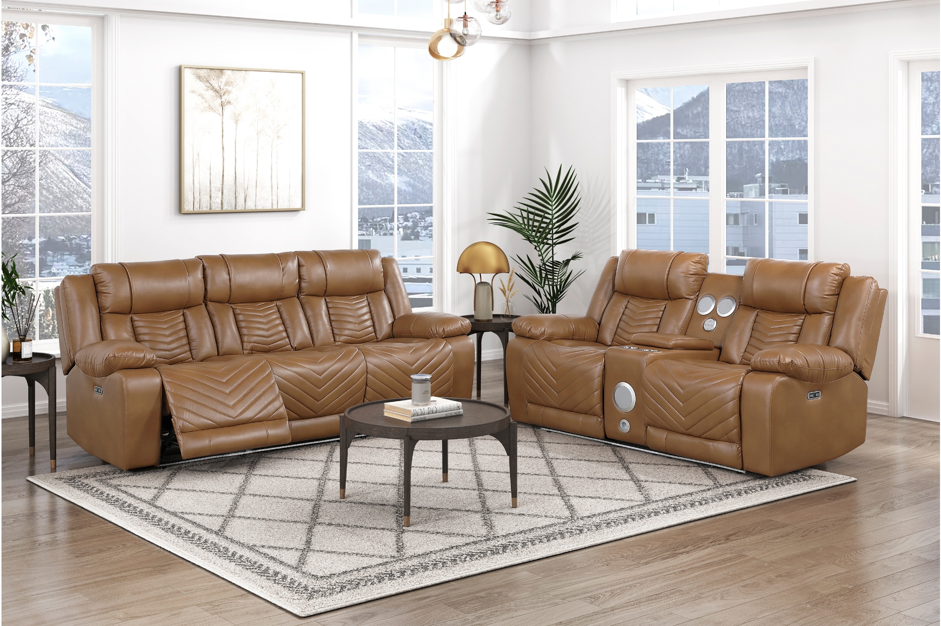 8457BRW Huron Brown Power Reclining Sofa Set