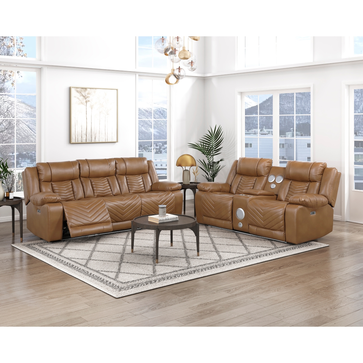 8457BRW Huron Brown Power Reclining Sofa Set