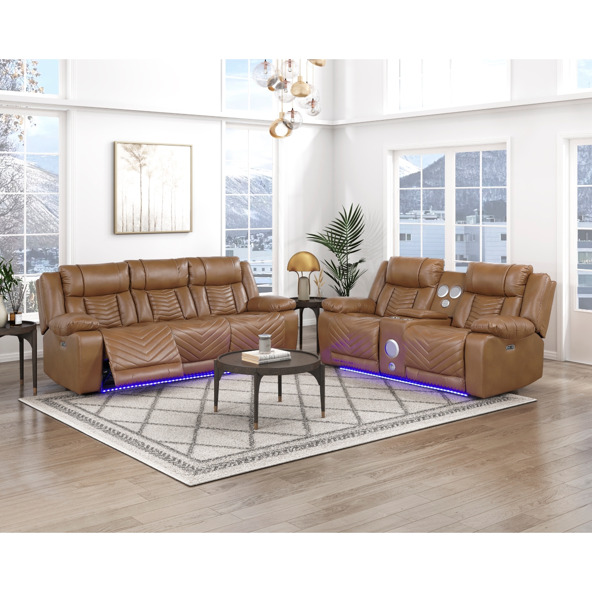 8457BRW Huron Brown Power Reclining Sofa Set