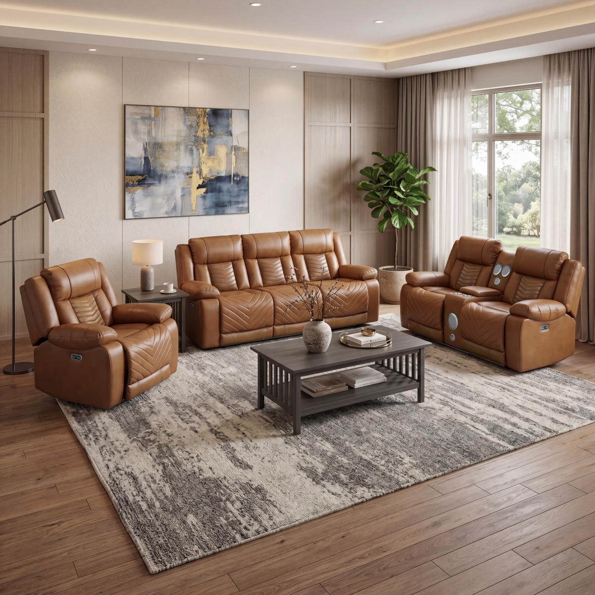 8457BRW Huron Brown Power Reclining Sofa Set