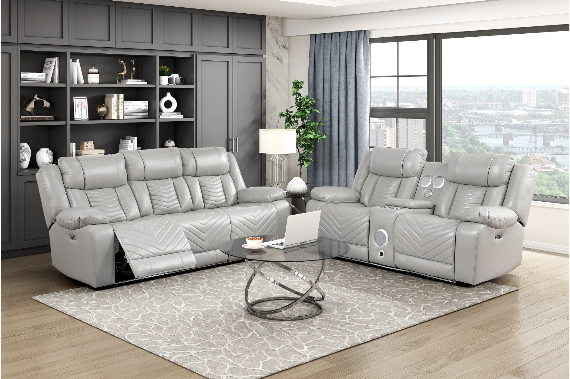 8457GRY Huron Gray Power Reclining Sofa Set