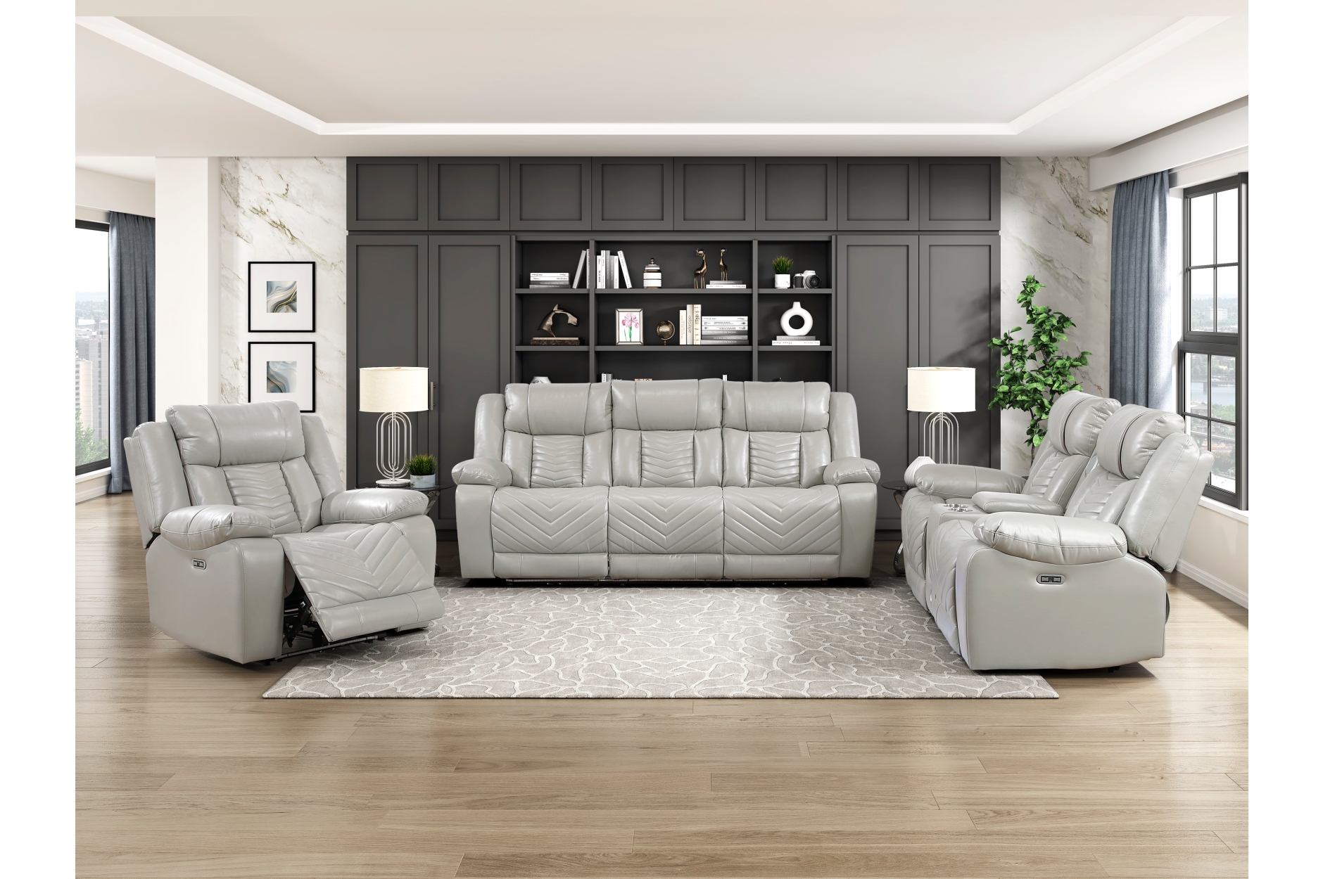 8457GRY Huron Gray Power Reclining Sofa Set