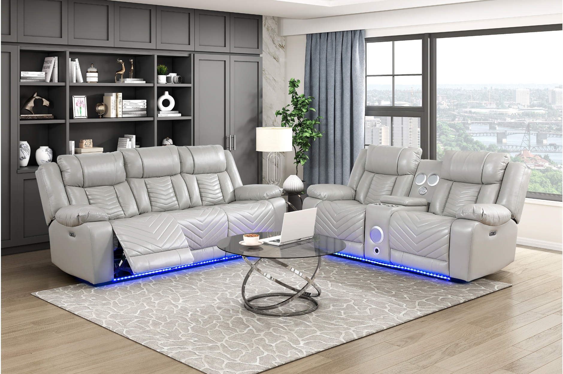 8457GRY Huron Gray Power Reclining Sofa Set