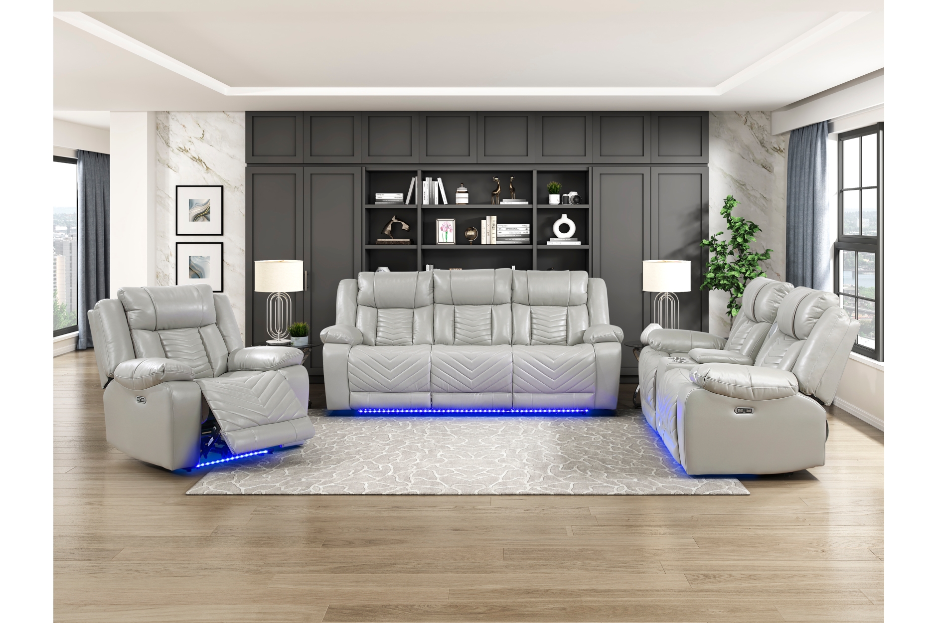 8457GRY Huron Gray Power Reclining Sofa Set