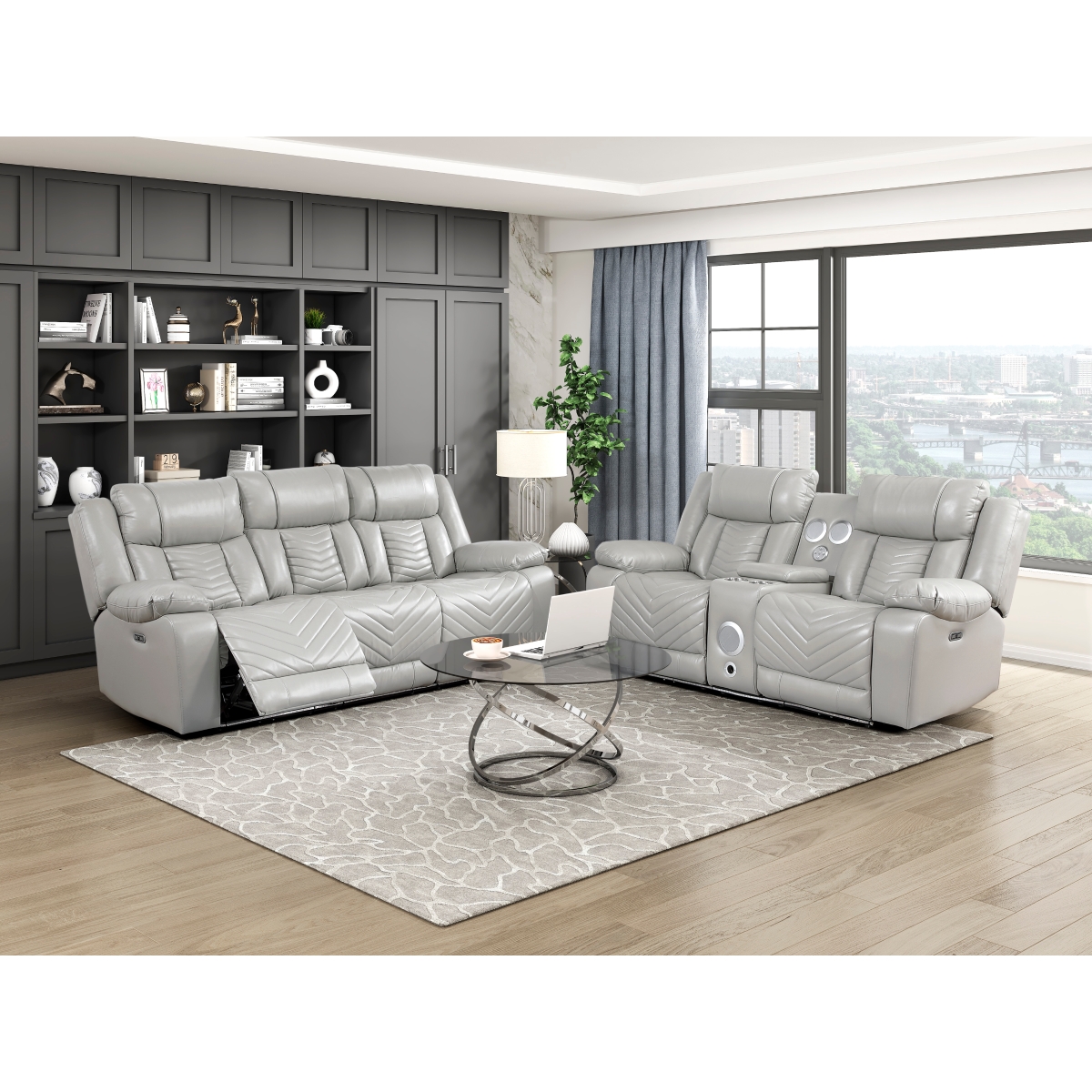 8457GRY Huron Gray Power Reclining Sofa Set
