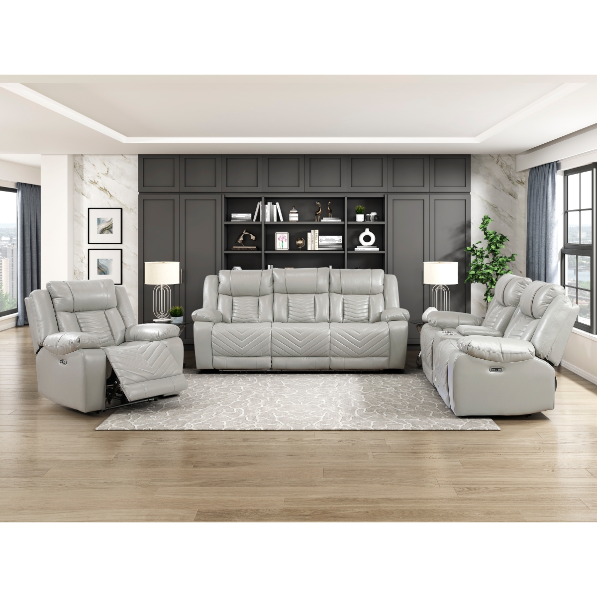 8457GRY Huron Gray Power Reclining Sofa Set