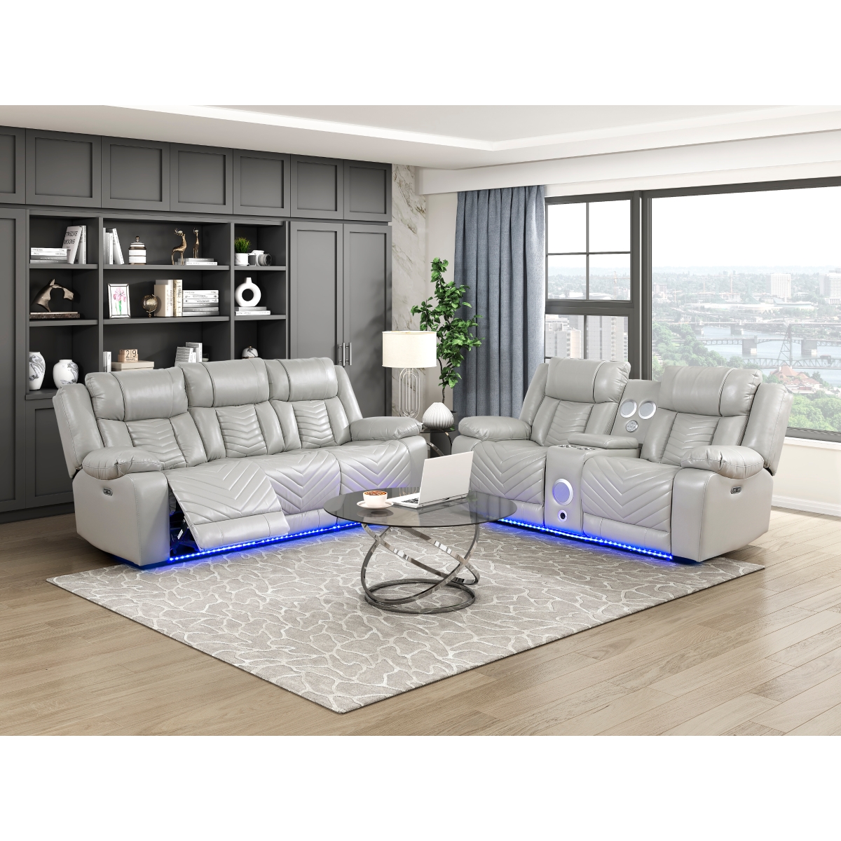 8457GRY Huron Gray Power Reclining Sofa Set