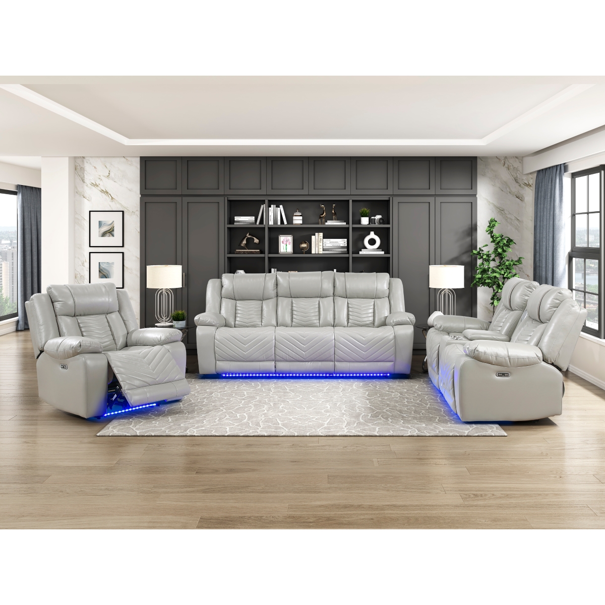 8457GRY Huron Gray Power Reclining Sofa Set