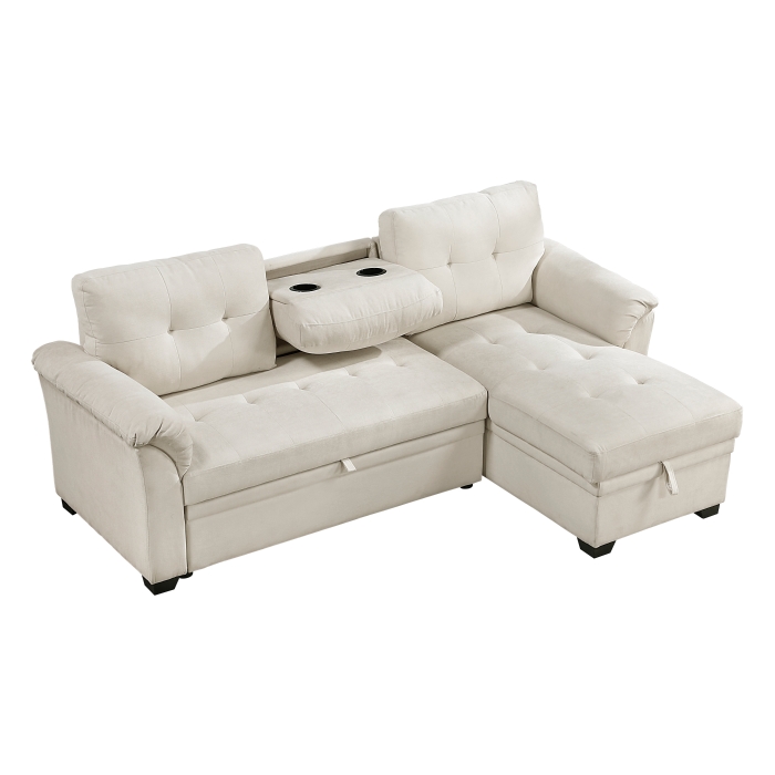 8477BEG*SC Elara Beige 2-Piece Reversible Sectional with Pull-out Bed