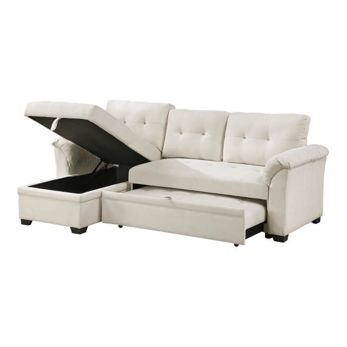 8477BEG*SC Elara Beige 2-Piece Reversible Sectional with Pull-out Bed