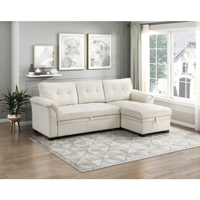 8477BEG*SC Elara Beige 2-Piece Reversible Sectional with Pull-out Bed