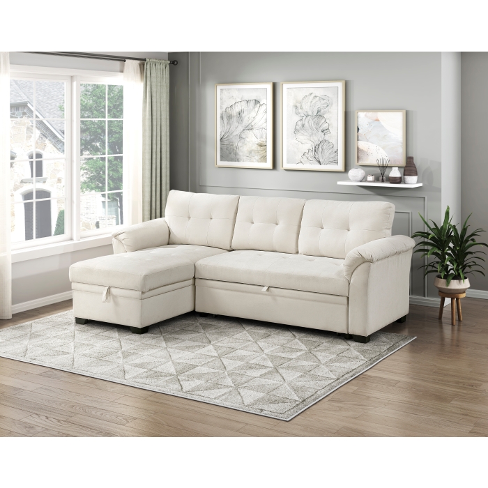 8477BEG*SC Elara Beige 2-Piece Reversible Sectional with Pull-out Bed