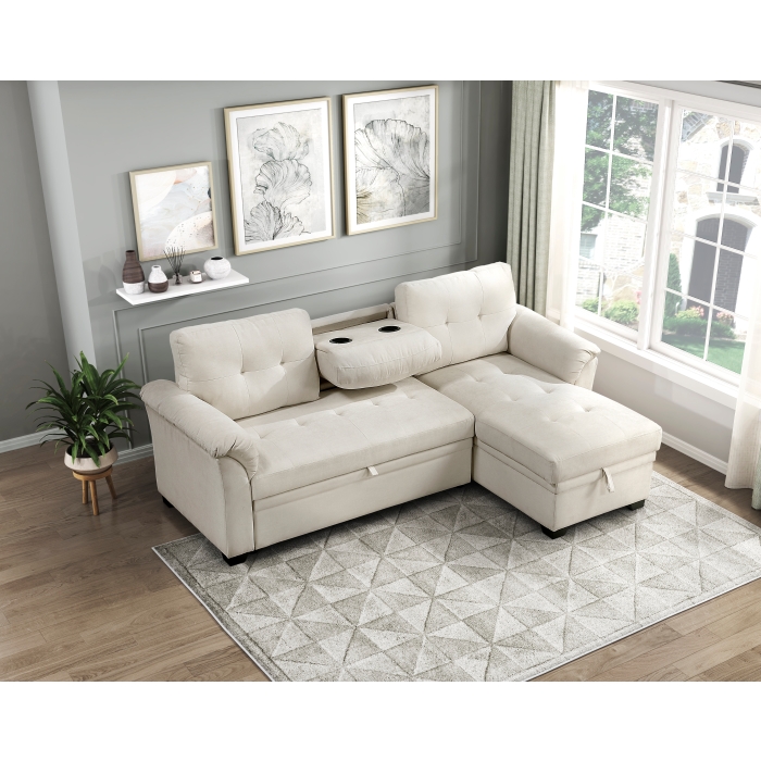 8477BEG*SC Elara Beige 2-Piece Reversible Sectional with Pull-out Bed