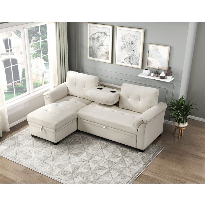 8477BEG*SC Elara Beige 2-Piece Reversible Sectional with Pull-out Bed