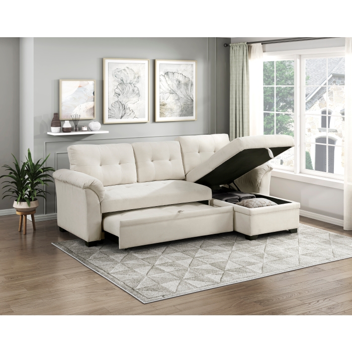 8477BEG*SC Elara Beige 2-Piece Reversible Sectional with Pull-out Bed