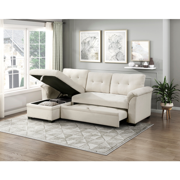 8477BEG*SC Elara Beige 2-Piece Reversible Sectional with Pull-out Bed