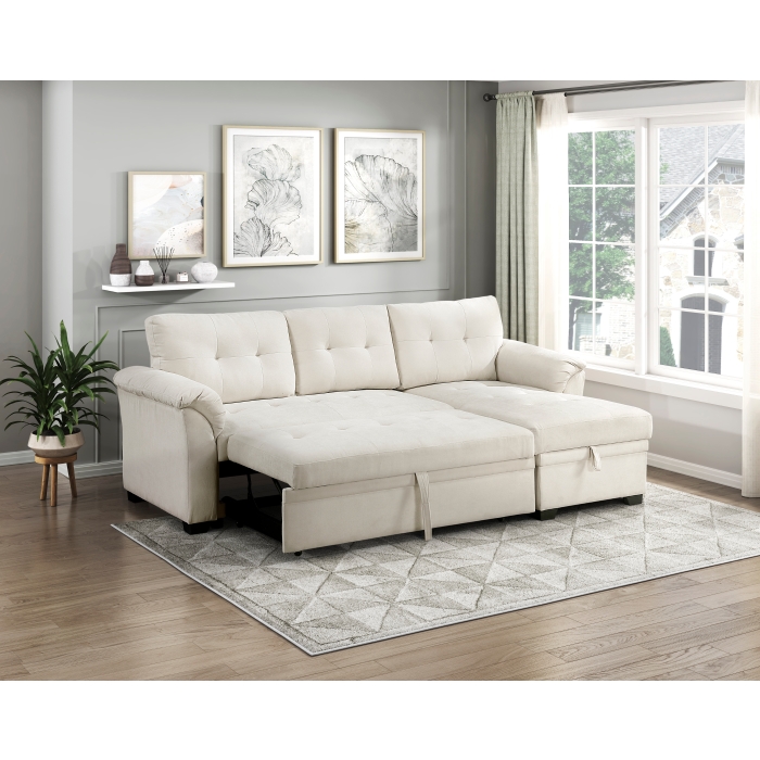 8477BEG*SC Elara Beige 2-Piece Reversible Sectional with Pull-out Bed