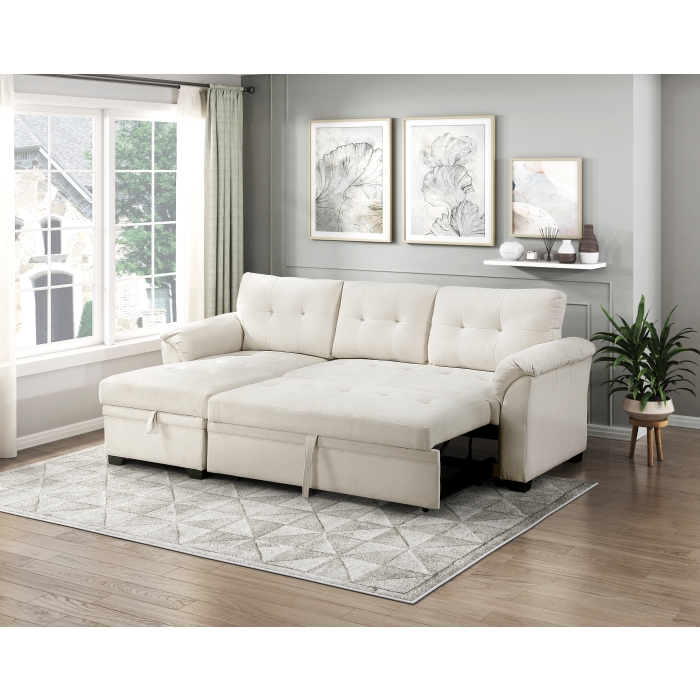 8477BEG*SC Elara Beige 2-Piece Reversible Sectional with Pull-out Bed