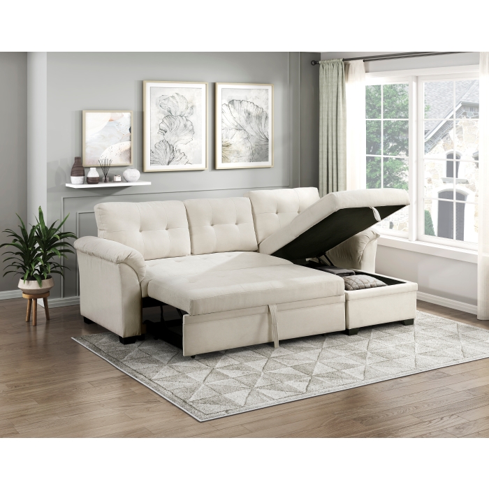 8477BEG*SC Elara Beige 2-Piece Reversible Sectional with Pull-out Bed