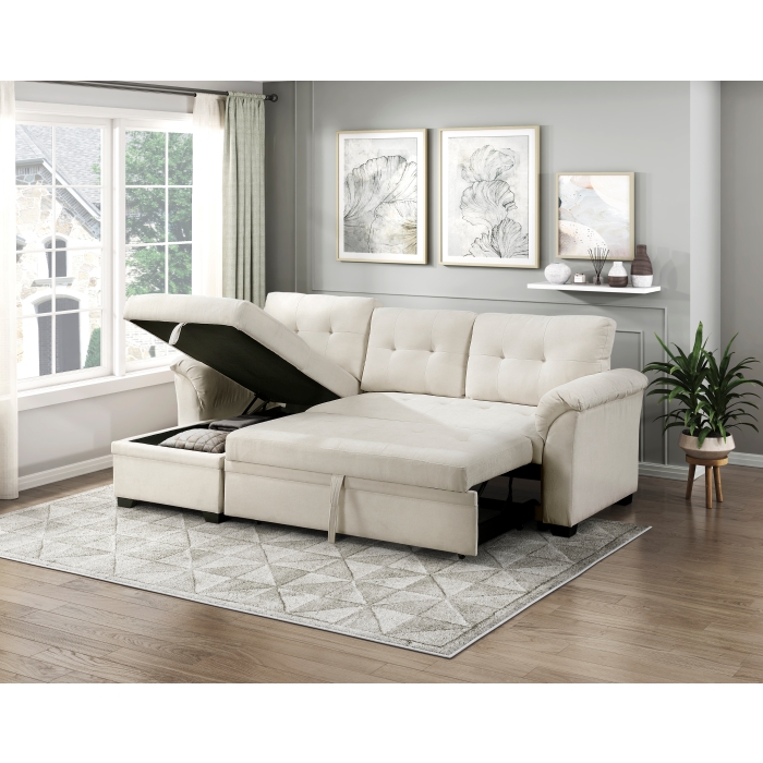 8477BEG*SC Elara Beige 2-Piece Reversible Sectional with Pull-out Bed