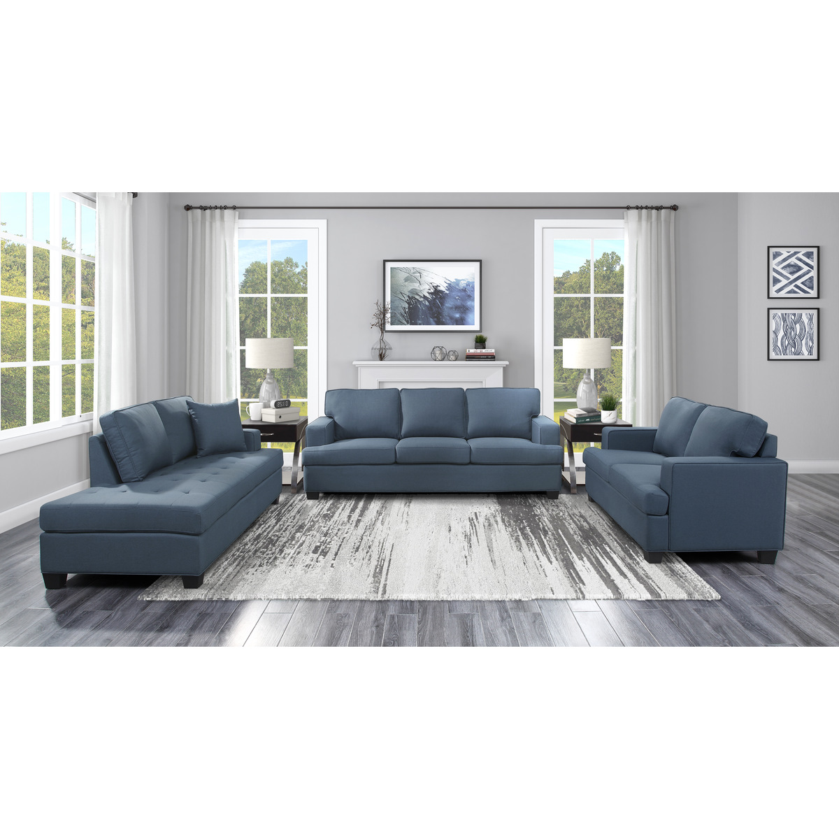 9327BU-3 Elmont Blue Sofa