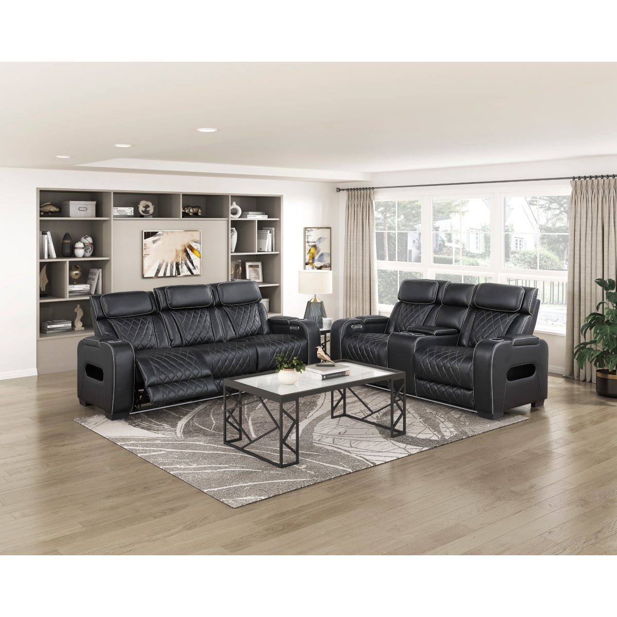9516BLK-3PWH Fairway Black Power Double Reclining Sofa