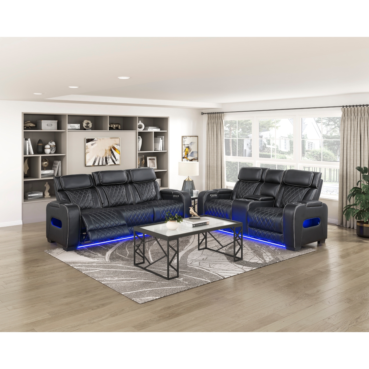 9516BLK-3PWH Fairway Black Power Double Reclining Sofa