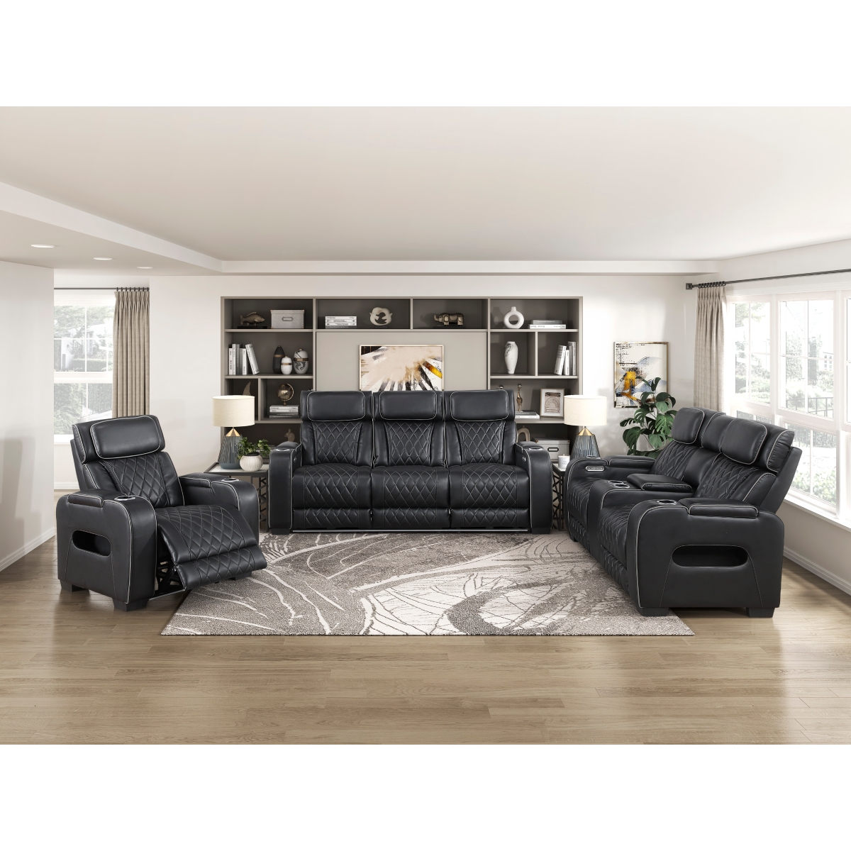 9516BLK-3PWH Fairway Black Power Double Reclining Sofa