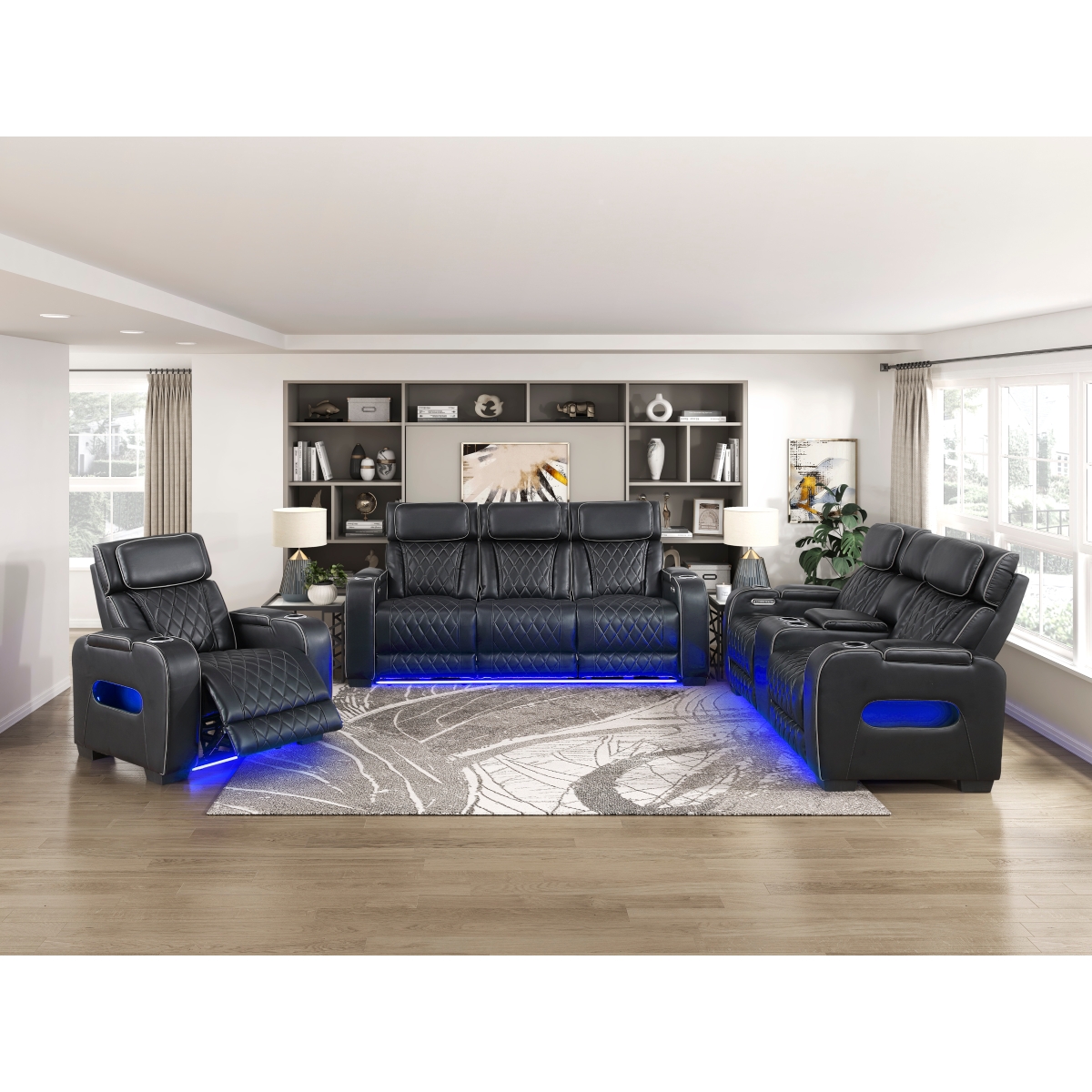 9516BLK-3PWH Fairway Black Power Double Reclining Sofa