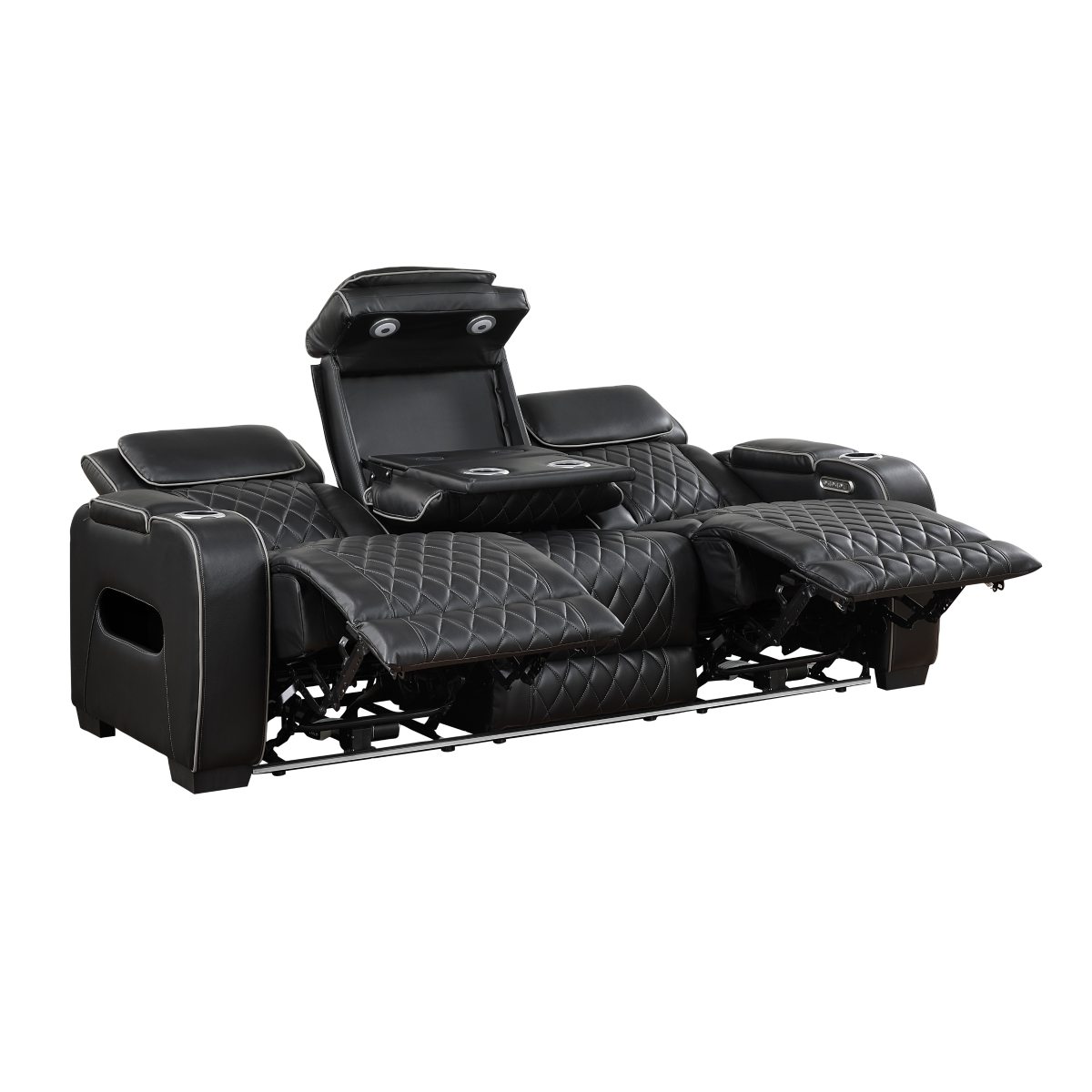 9516BLK-3PWH Fairway Black Power Double Reclining Sofa