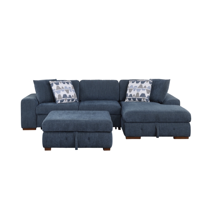 9624BU*32LRC Raife Blue 3-Piece Sectional with Right Chaise, Pull-out Bed and Ottoman
