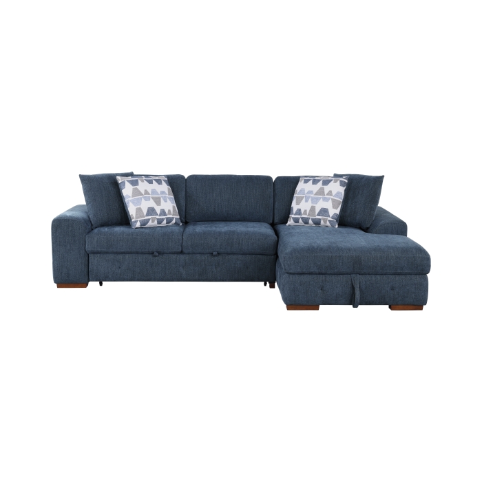 9624BU*32LRC Raife Blue 3-Piece Sectional with Right Chaise, Pull-out Bed and Ottoman