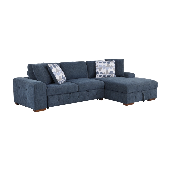 9624BU*32LRC Raife Blue 3-Piece Sectional with Right Chaise, Pull-out Bed and Ottoman
