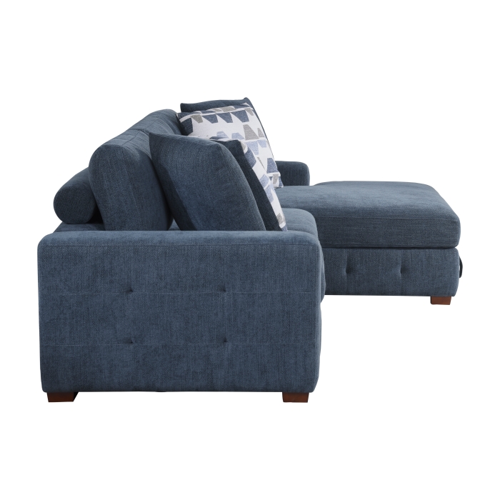 9624BU*32LRC Raife Blue 3-Piece Sectional with Right Chaise, Pull-out Bed and Ottoman