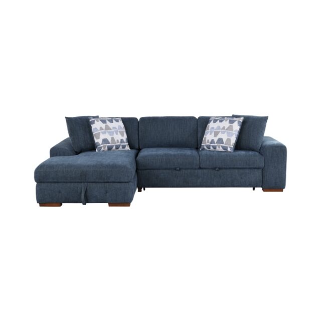 9624BU*3LC2R Raife Blue 3-Piece Sectional with Left Chaise, Pull-out Bed and Ottoman