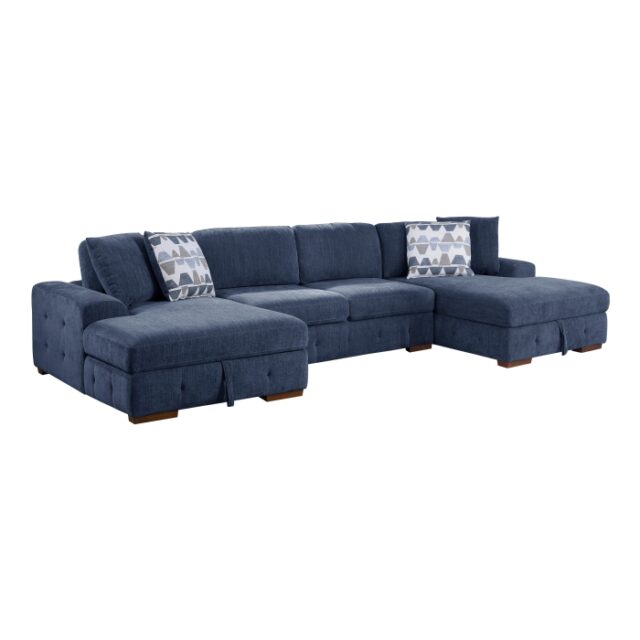 9624BU*3LCRC Raife Blue 3-Piece Sectional with Left and Right Chaise